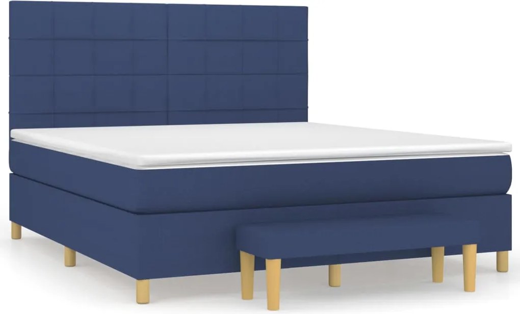 vidaXL Pat box spring cu saltea, albastru, 180x200 cm, material textil