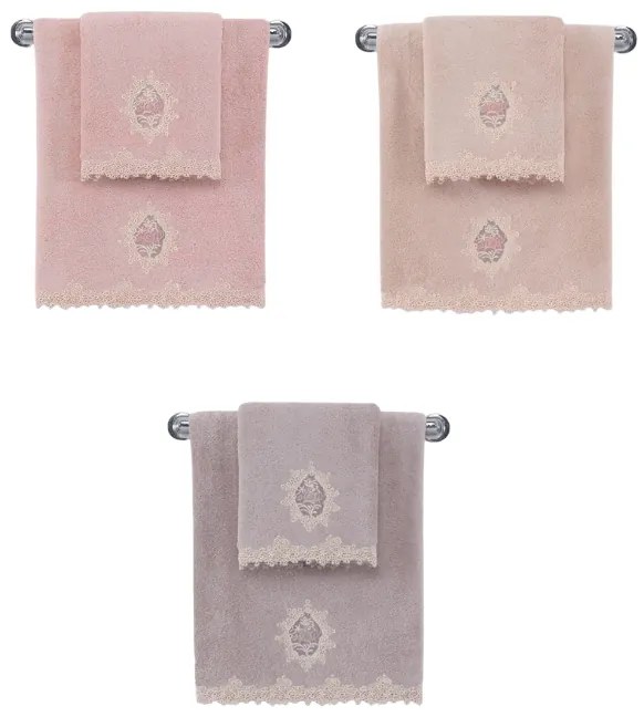 Prosop de corp DESTAN cu dantela 85x150 cm Roz pal / Dusty rose