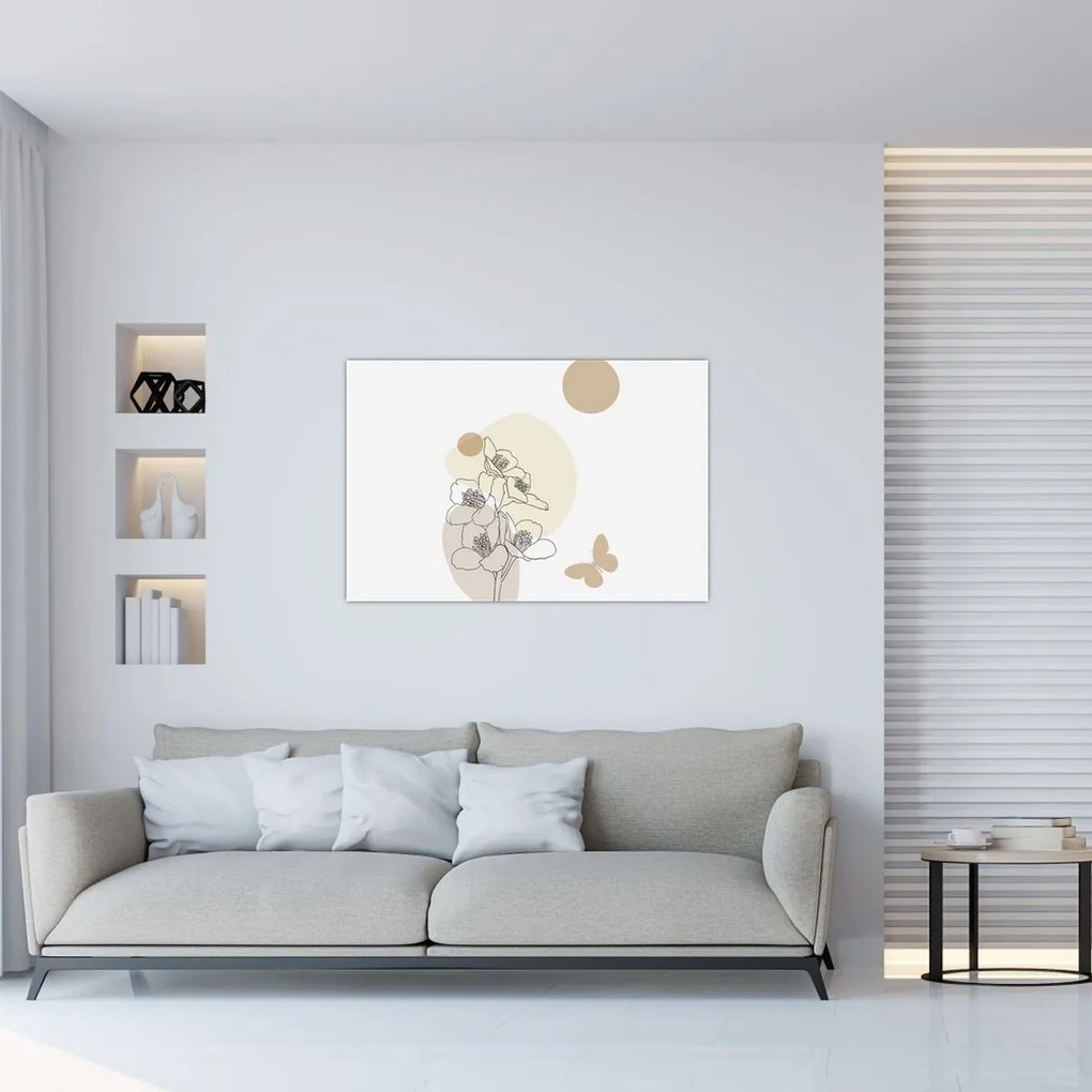 Tablou - Flori bej cu fluture N⁰4 (90x60 cm)