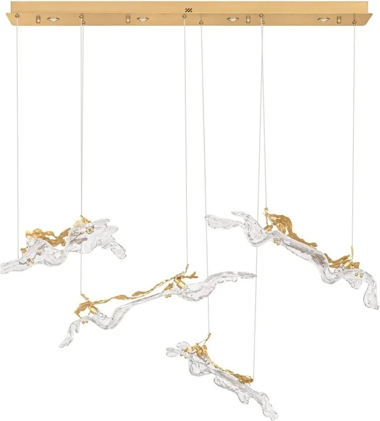 Lustra liniara cu pendule LED otel auriu si sticla transparenta AVESA
