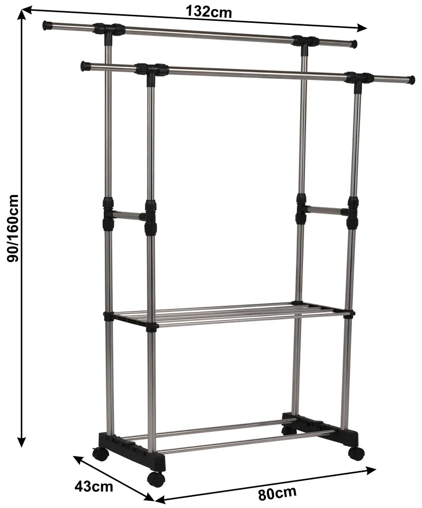 Cuier mobil, inox + plastic negru, SEBO