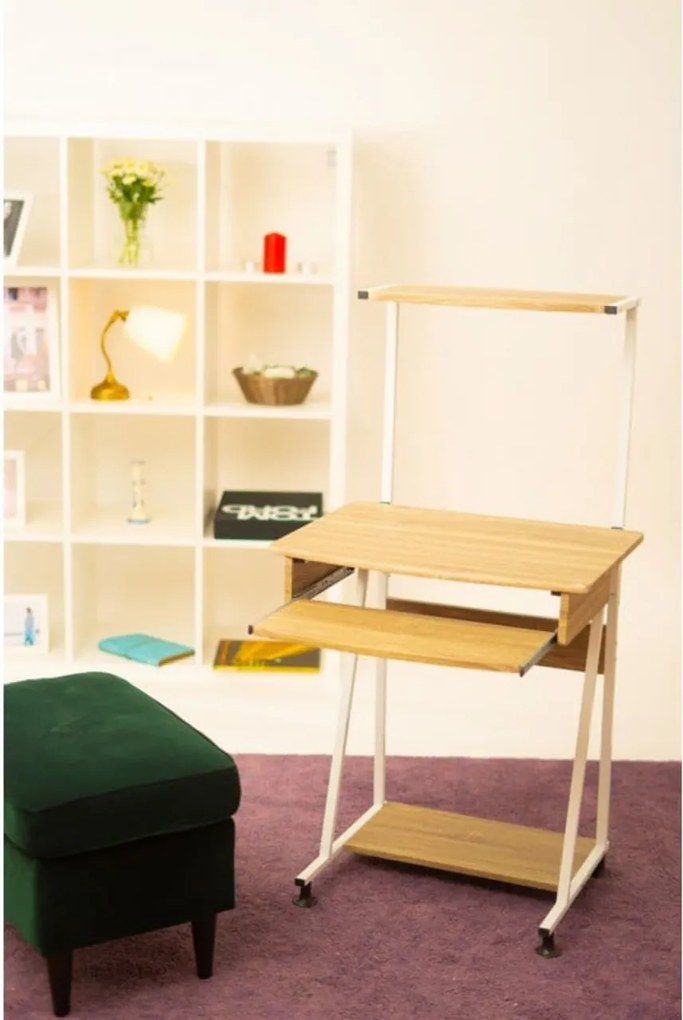 Birou pentru copii Novokids™ Shelf Computer desk, Cadru metalic, Cu raft depozitare si tavita retractabila pentru tastatura, Dimensiuni 60x50x117 cm,