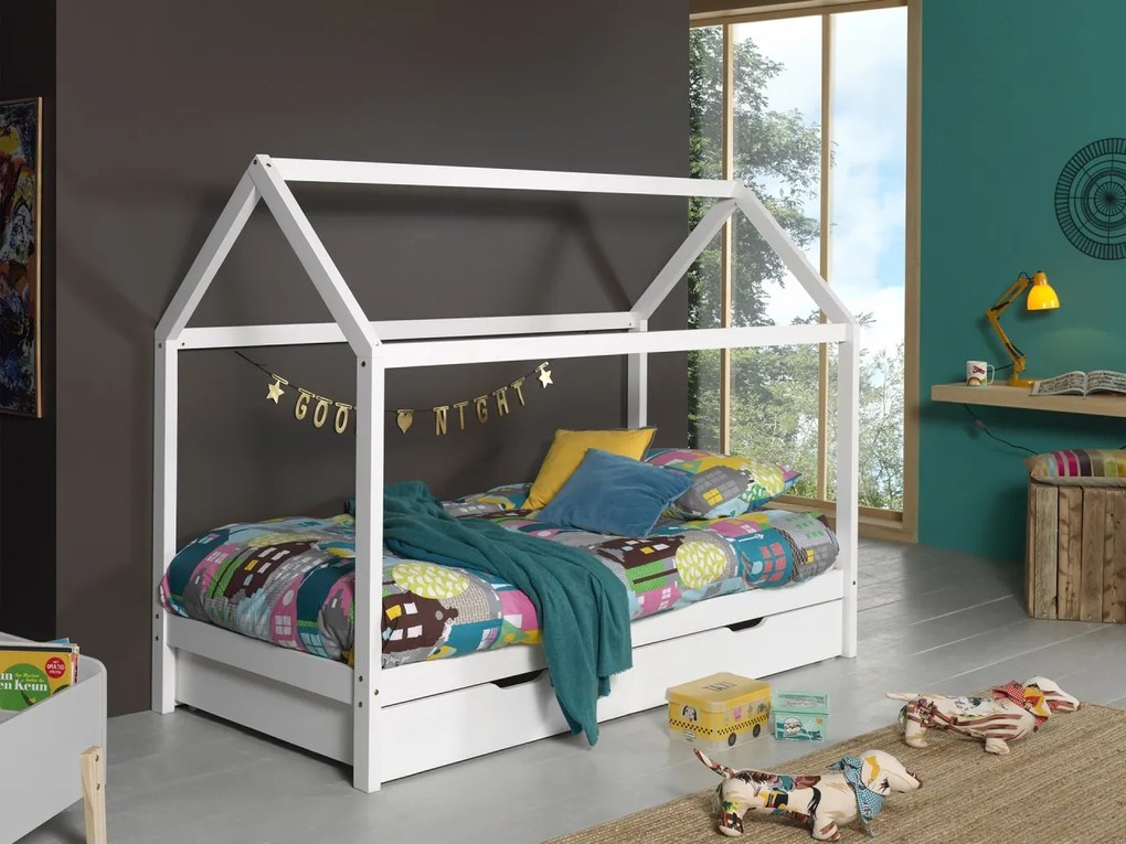 Set Pat Căsuță, cu Sertar, Alb, 90 x 200 cm, Pin Masiv – Dallas – Vipack