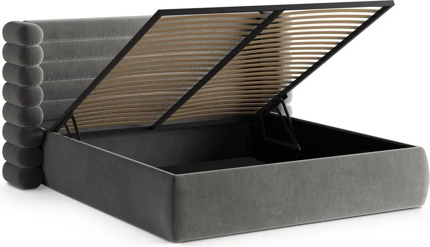 Pat matrimonial gri tapițat cu spațiu de depozitare cu somieră 160x200 cm Mount – Micadoni