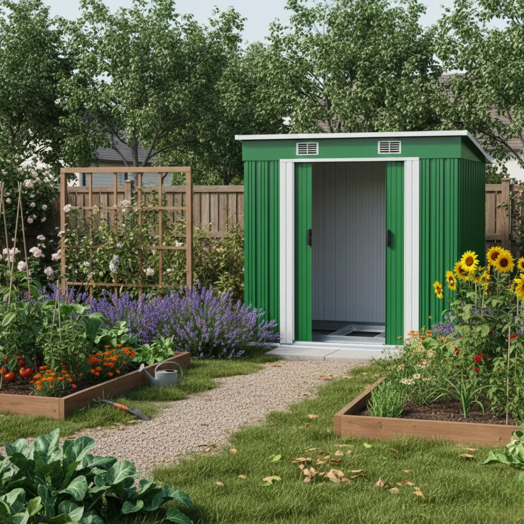Depozit de unelte pentru grădină L, 196x122x182cm, verde Gardebruk