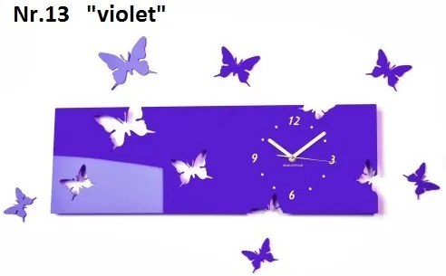 Ceas de perete cu fluturi din sticlă acrilică Violet