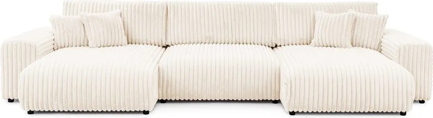 Colțar crem extensibil/cu spațiu de depozitare cu tapițerie din catifea reiată (în formă de "U") Sarina – Ropez