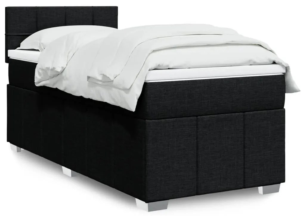 vidaXL Pat box spring cu saltea, negru, 90x200 cm, textil