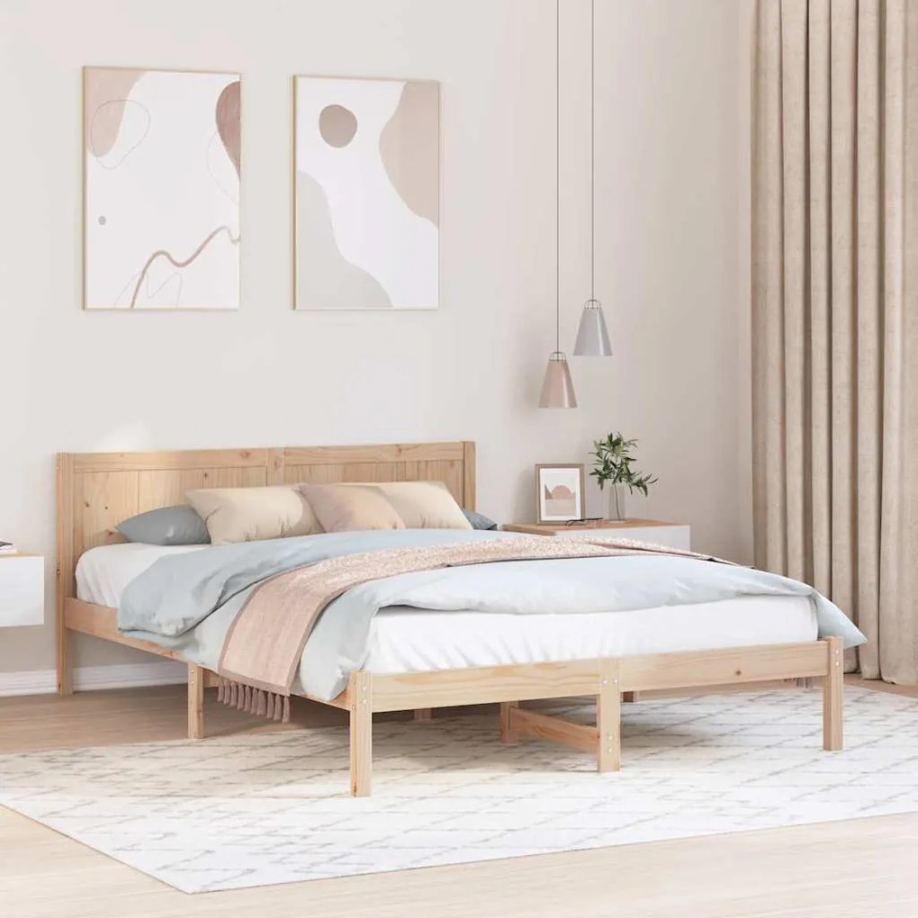 vidaXL Cadru de pat Maro 150 x 200 cm Lemn masiv de pin