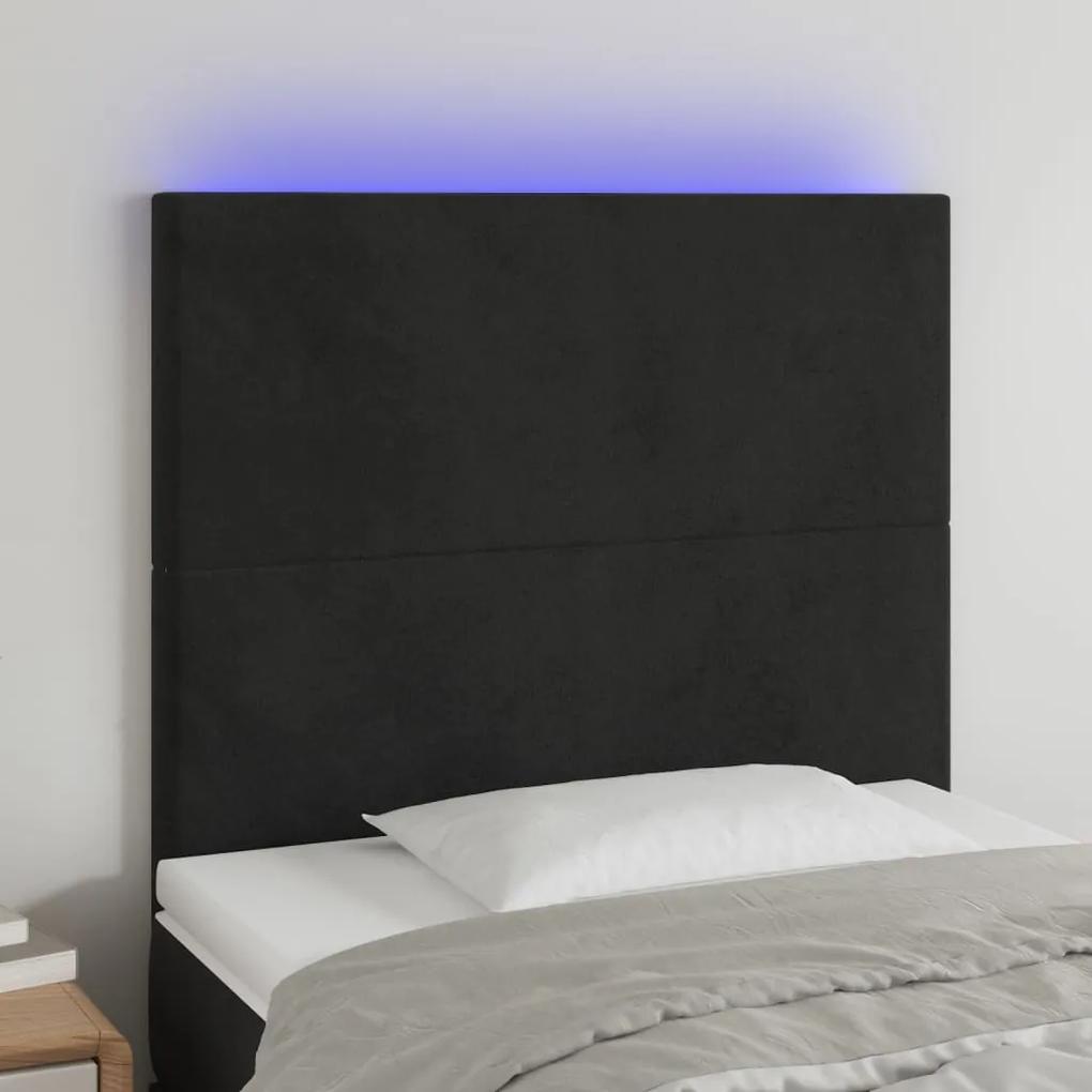 3122176 vidaXL Tăblie de pat cu LED, negru, 80x5x118/128 cm, catifea