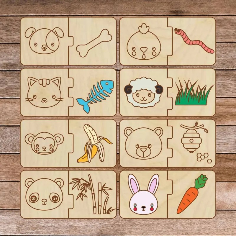 SENTOP | Puzzle pentru copii din lemn - Animale și alimente - 16 piese | SENTOP H007