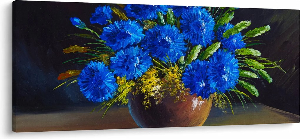 Tablou - Flori albastre în vază (120x50 cm)
