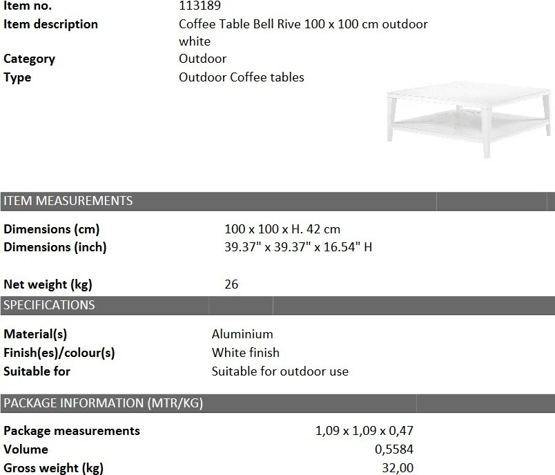 Masuta pentru interior si exterior Bell Rive alb, 100x100cm 113189 HZ