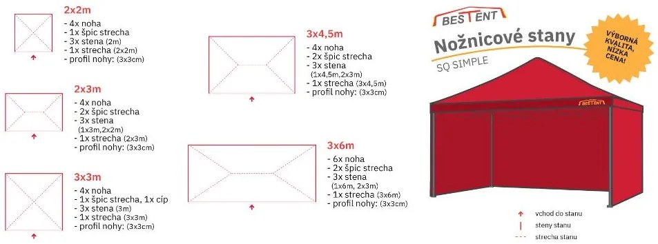 Cort pavilion 3x3 roșu simple SQ