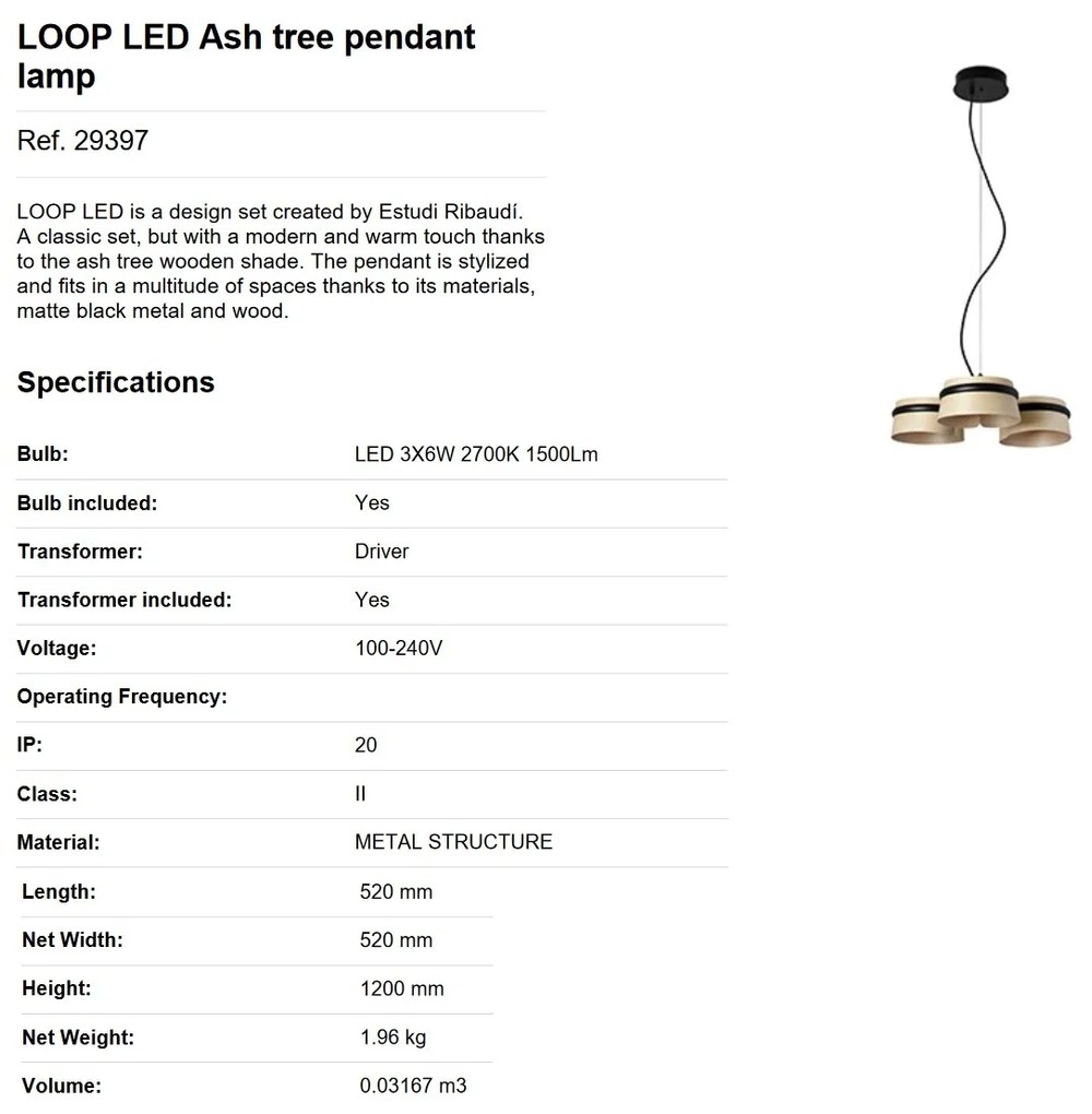 Lustra LED dimabila design deosebit LOOP frasin 29397