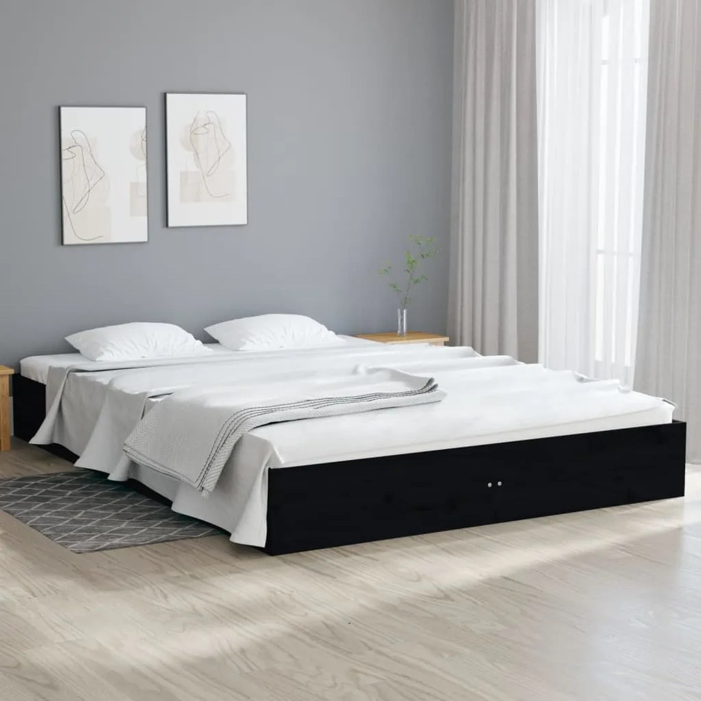 Cadru de pat Super King 6FT, 180x200 cm, negru, lemn masiv Negru, 180 x 200 cm