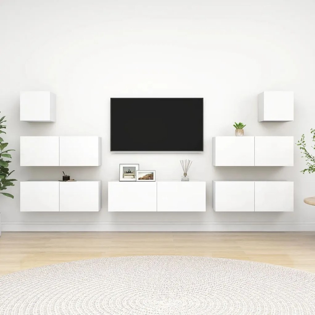 vidaXL Set dulapuri TV, 7 piese, alb, lemn prelucrat