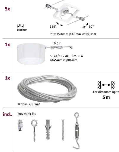Paulmann 94134 - Set 5x GU5,3/10W spot MAC 230V alb