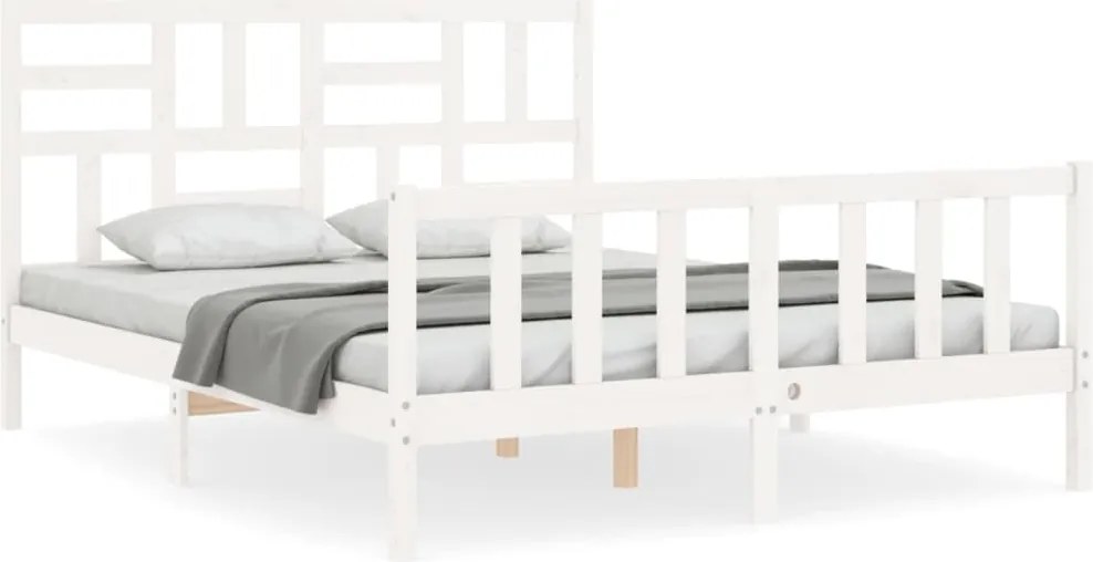 vidaXL Cadru de pat fără saltea, alb, 160x200 cm, lemn masiv pin
