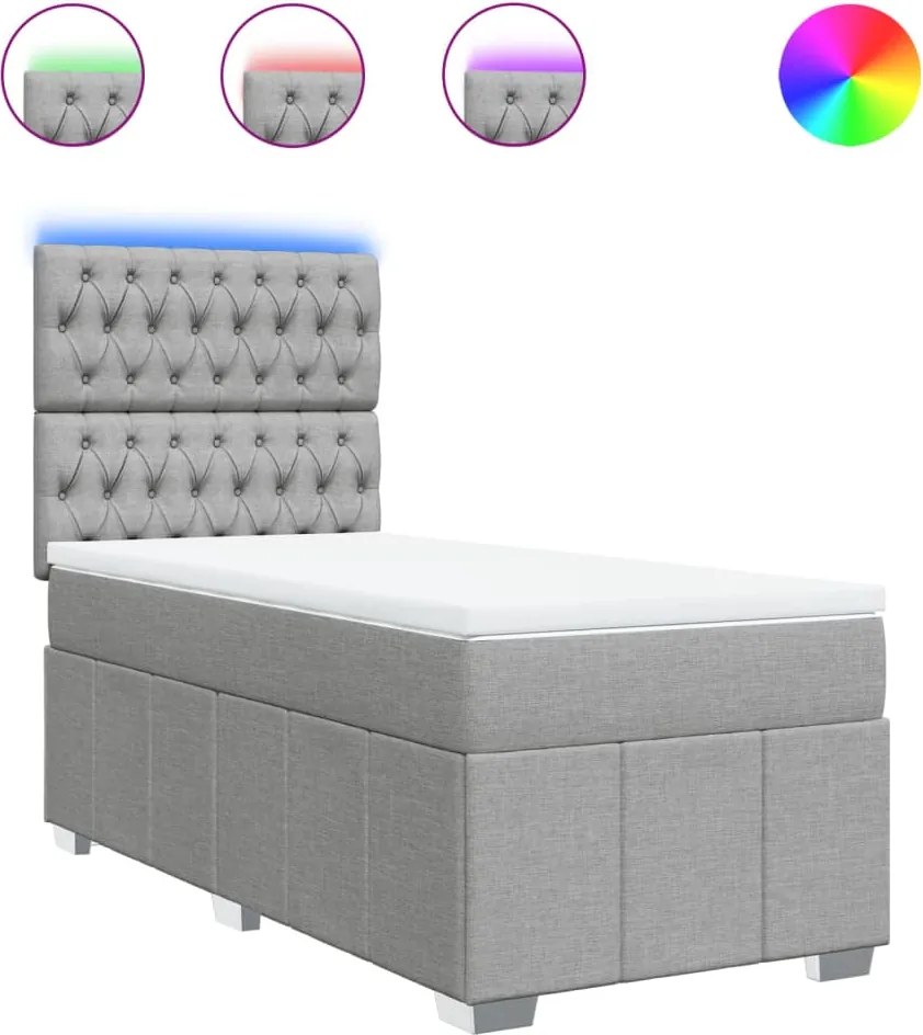 vidaXL Pat continental cu saltea, gri deschis, 80x200 cm, textil