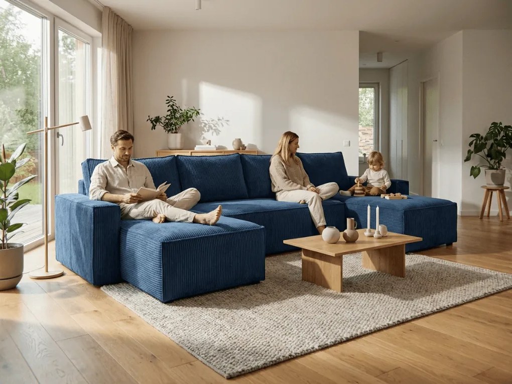 Coltar in forma de U SMART COSARO 295x140 cm, albastru inchis