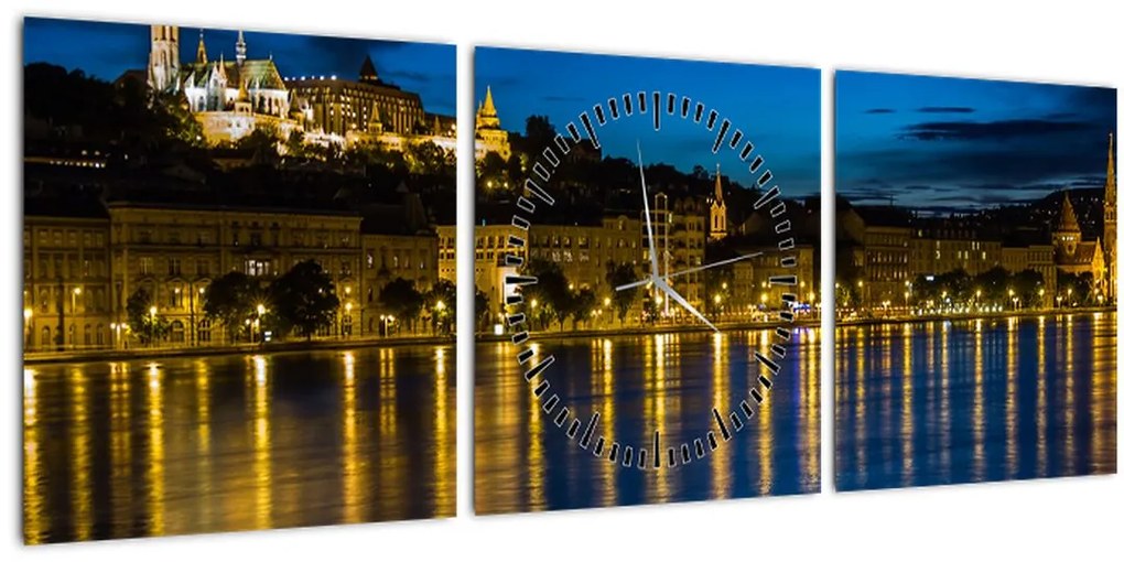 Tablou orașului nocturn (cu ceas) (90x30 cm)