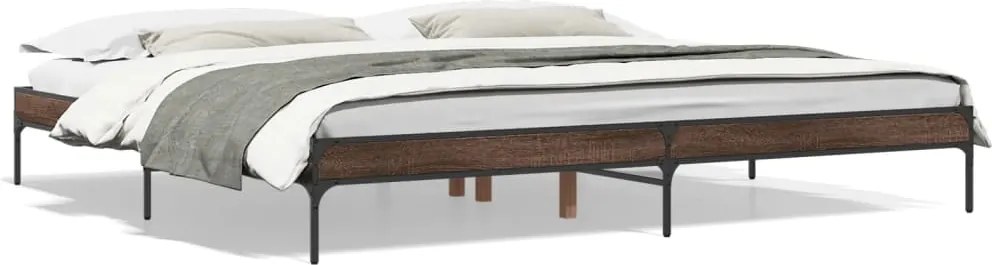 vidaXL Cadru de pat, stejar maro, 200x200 cm, lemn prelucrat și metal