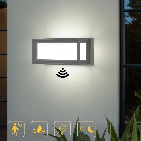 Brilagi - Aplica LED de exterior cu senzor PARKER, 12W, 230V, gri, IP44
