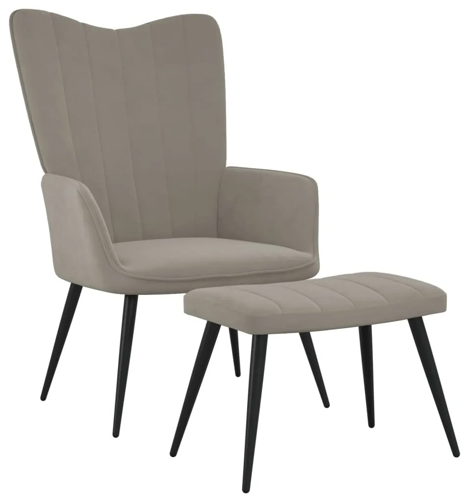 327688 vidaXL Scaun de relaxare cu taburet, gri deschis, catifea