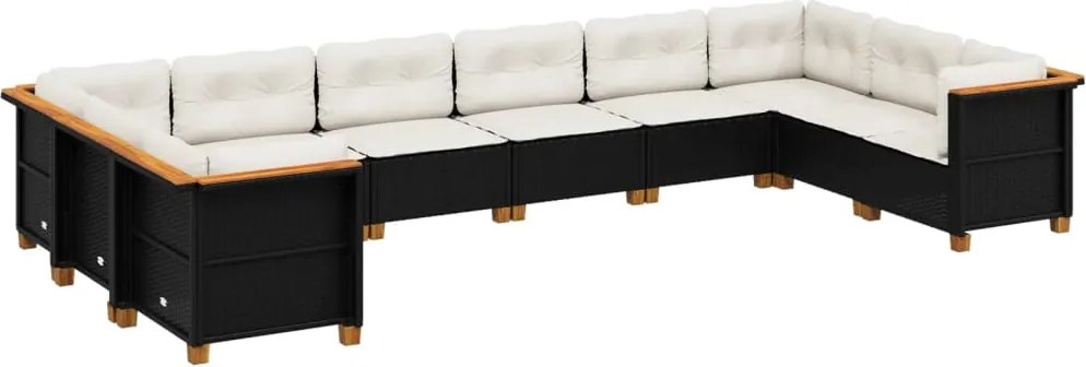 vidaXL Set canapele de grădină cu perne, 10 piese, negru, poliratan