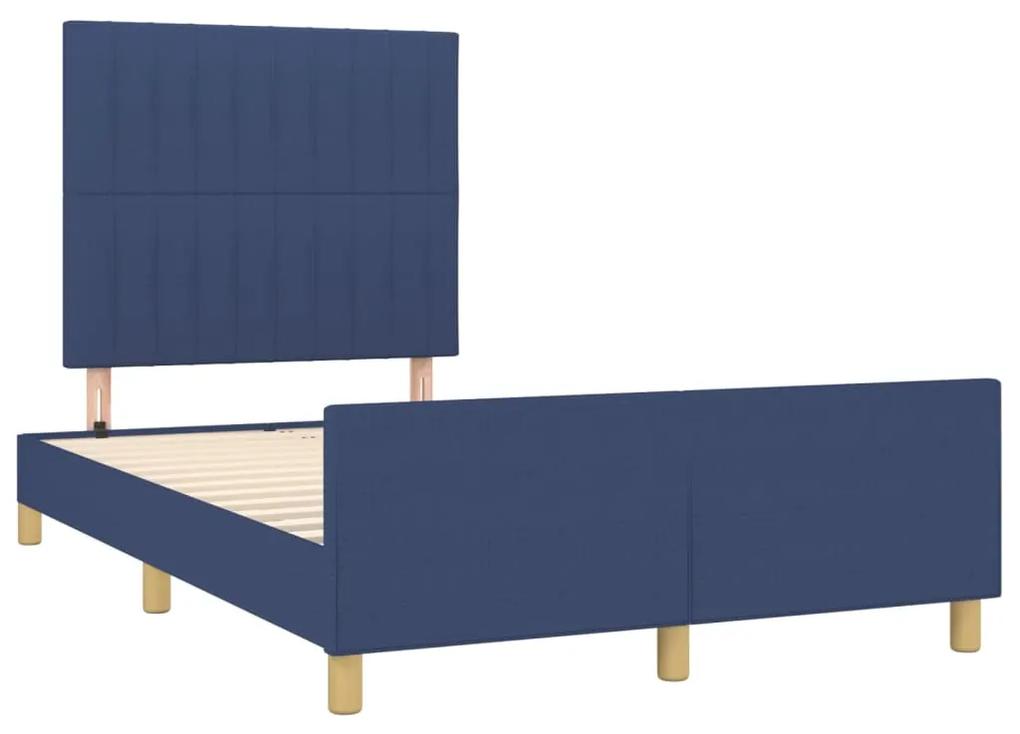 Cadru de pat cu tablie, albastru, 120x200 cm, textil Albastru, 120 x 200 cm, Benzi verticale