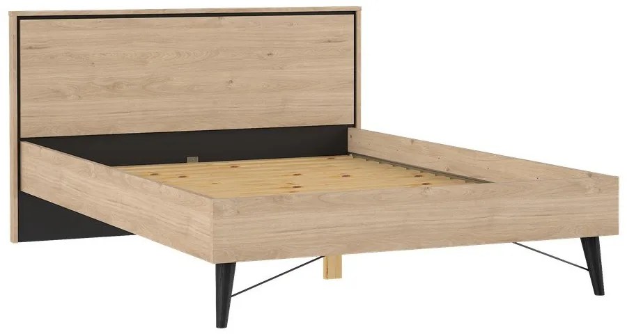 Pat matrimonial în culoare naturală cu aspect de lemn de stejar cu somieră 140x200 cm Ry – Tvilum