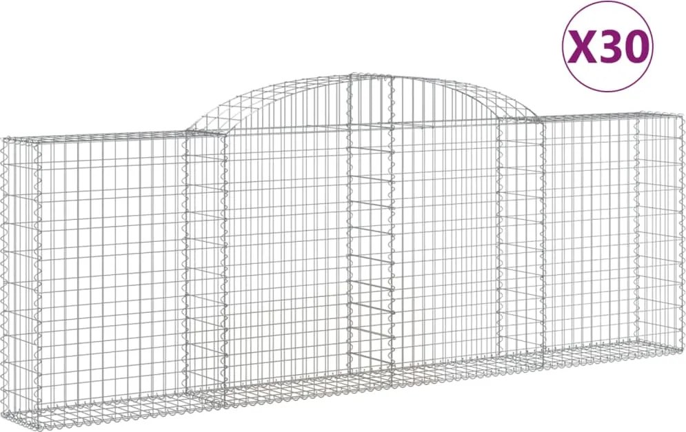 vidaXL Coșuri gabion arcuite 30 buc, 300x30x100/120 cm fier galvanizat