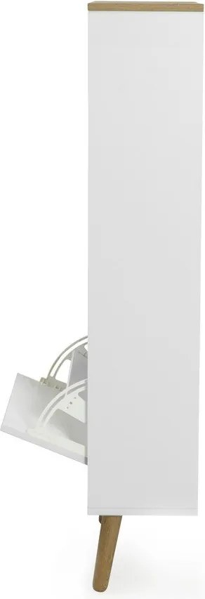 Pantofar cu detalii în decor de stejar și 3 compartimente Tenzo Dot, alb