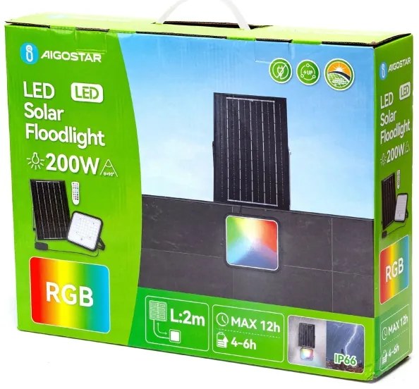Proiector LED RGB solar dimabil Aigostar LED/200W/3,4V IP66 + telecomandă