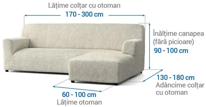 Huse bielastice COSTINA smântânii canapea cu otoman dreapta (l. 170 - 300 cm)
