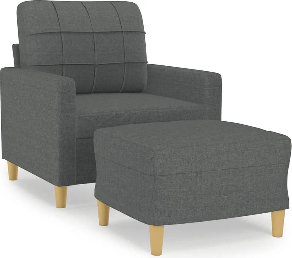 vidaXL Fotoliu canapea cu taburet, gri închis, 60 cm, textil