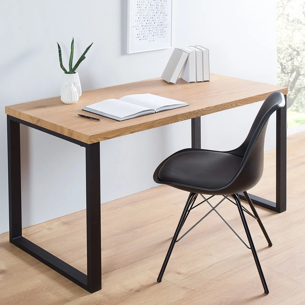 Birou design industrial Black Desk 120cm, negru/ stejar