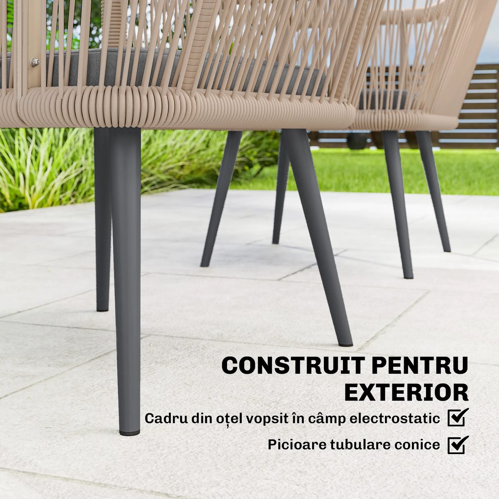 Outsunny Set 2 Scaune de Grădină din Ratan PE cu Perne Moi Lavabile și Brațe, Scaune pentru Dining Exterior din Oțel, pentru Terasă, Balcon, Grădină, Exterior, 54x65x80cm, Gri Închis | Aosom Romania