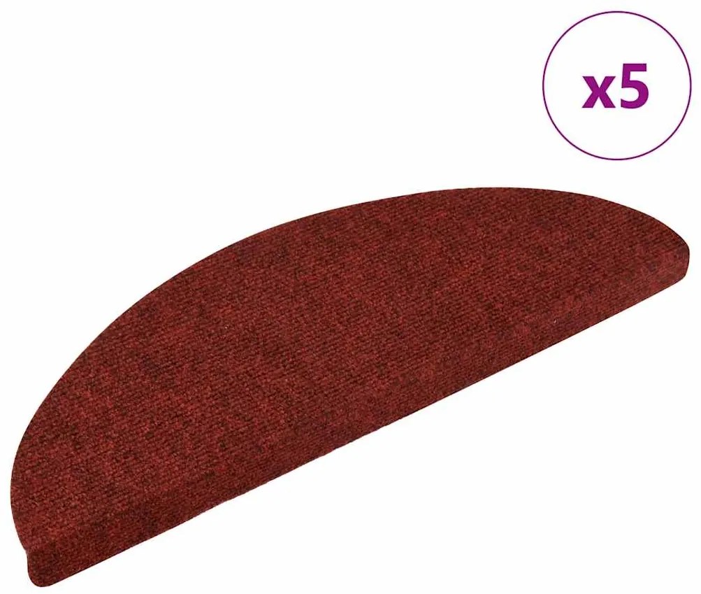 vidaXL Covorașe pentru scări autoadezive, 5 buc., 56x17x3 cm, roșu bordeaux, semirotunde
