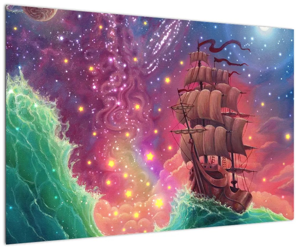 Tablou - Cerul spațial cu navă (90x60 cm)