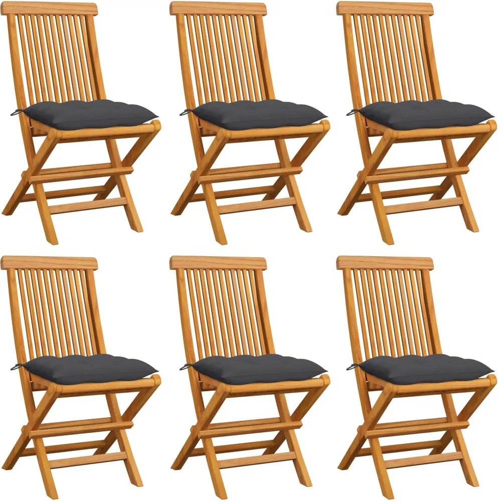 vidaXL Scaune de grădină cu perne antracit, 6 buc., lemn masiv de tec