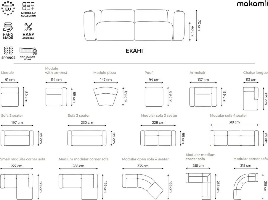 Colțar gri (cu colț pe partea stângă/cu șezlong) Ekahi – Makamii