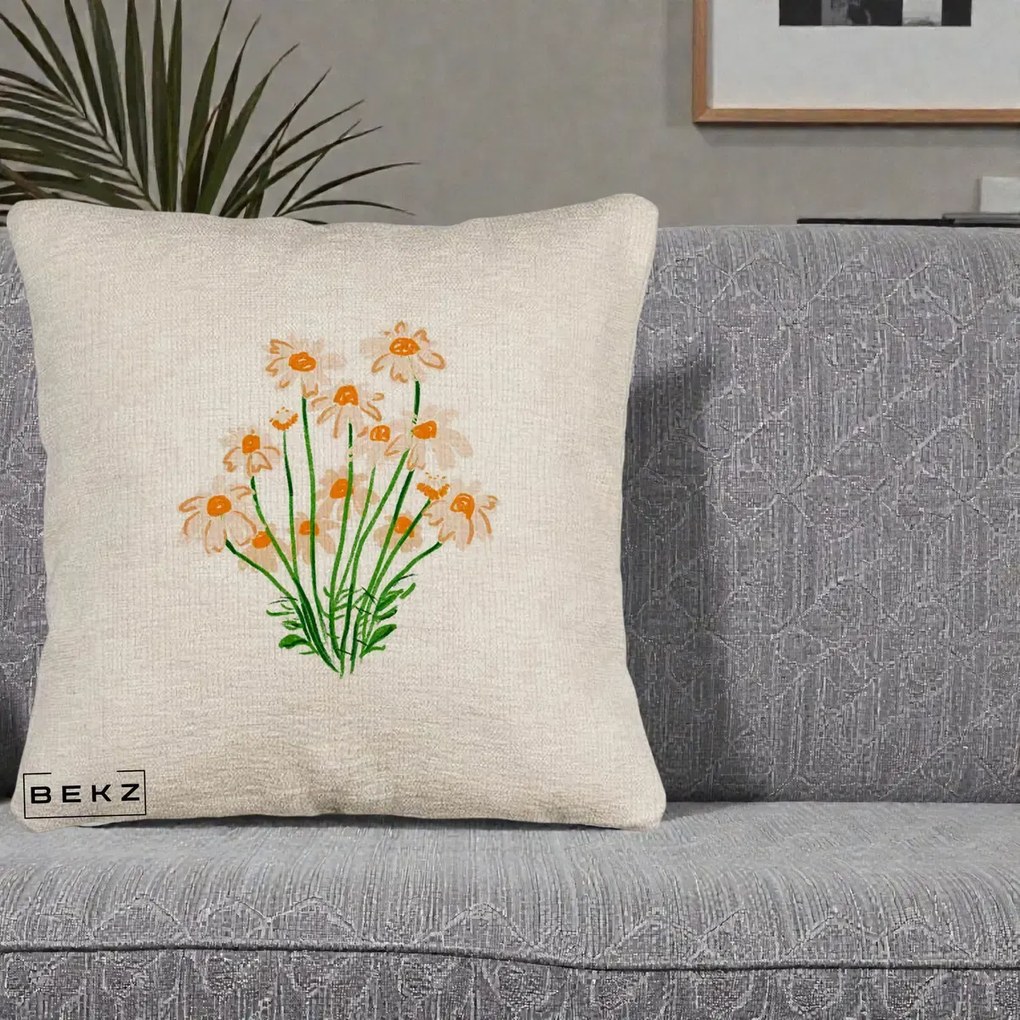 Perna Decorativa Margarete Camp, 40x40 cm, Bej Canapea, Husa Detasabila, Perna Inclusa, BEKZ®