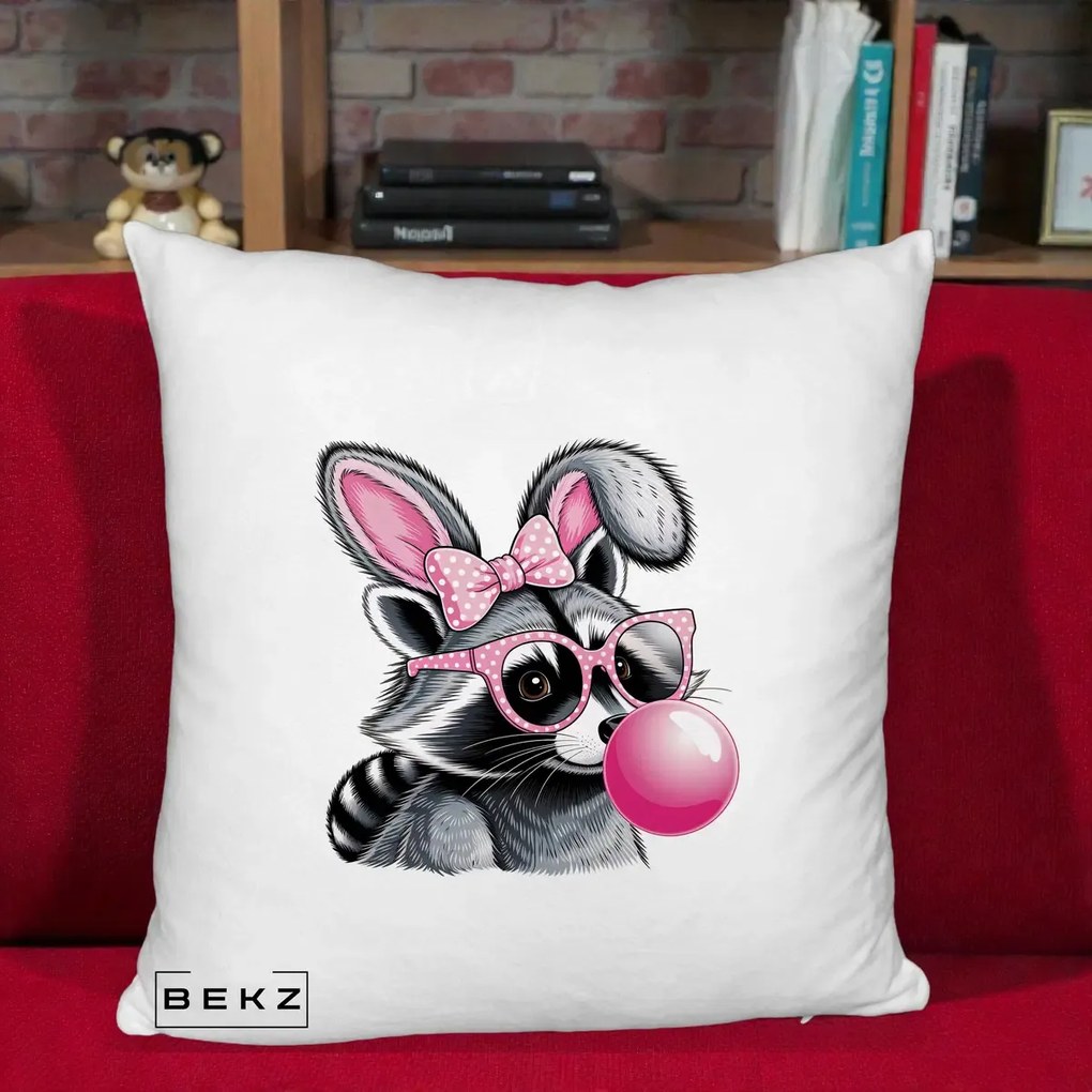 Perna Decorativa Raton cu Urechi de Iepure si Guma de Mestecat, 40x40 cm, Alb Pufos, Husa Detasabila, Perna Inclusa, BEKZ®