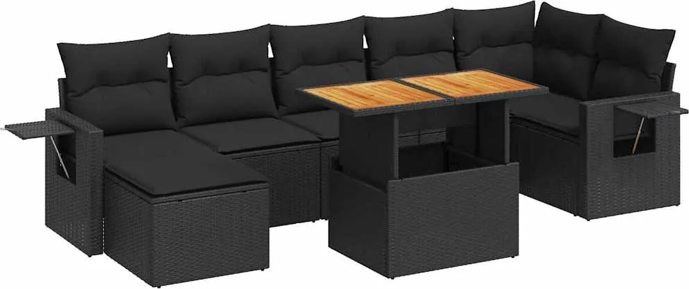 vidaXL Set mobilier de grădină cu perne, 8 piese, negru, poliratan