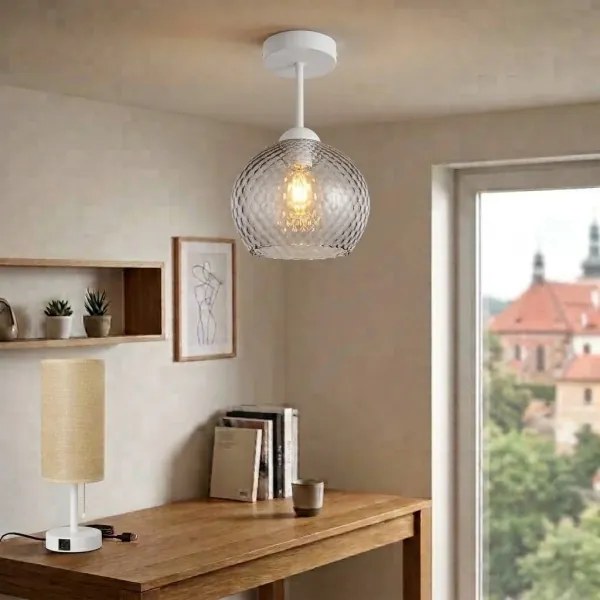 BRILAGI - Lustră LED aplicată R GLASS 1xE27/60W/230V Ø 18 cm alb/gri fumuriu