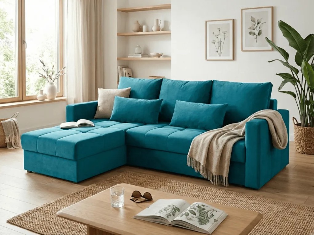 Canapea coltar extensibil ZENOVA 220 x 140 cm, reversibila – albastru