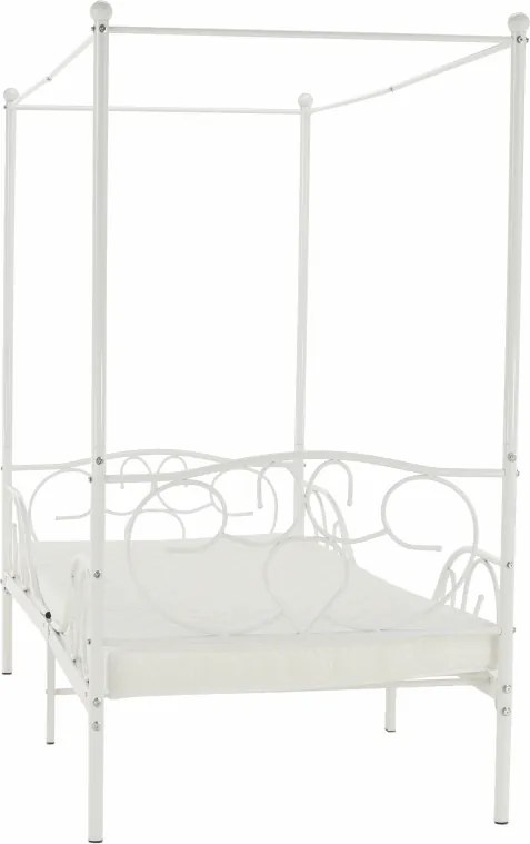 Pat metalic cu baldachin,  alb, 90x200, ADELISA
