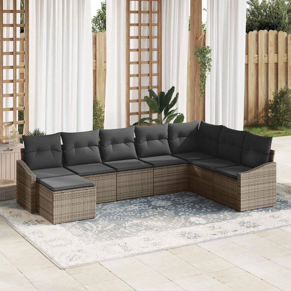 vidaXL Set de canapele pentru grădină 8 pcs Gri Rattan poli